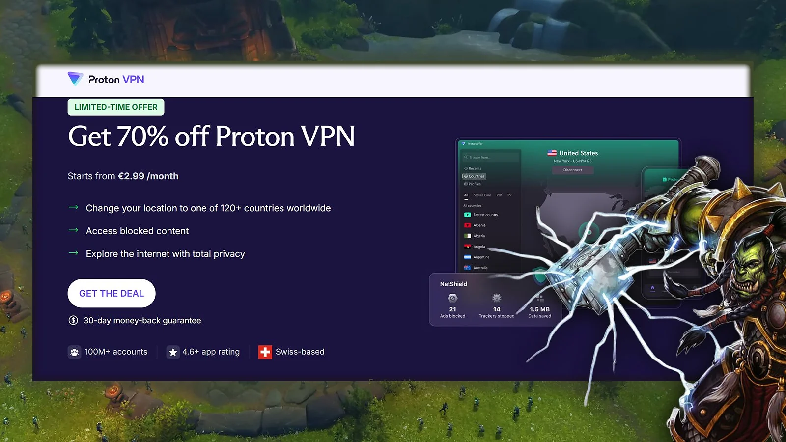 Proton VPN - Best VPN for World of Warcraft With a Free Tier