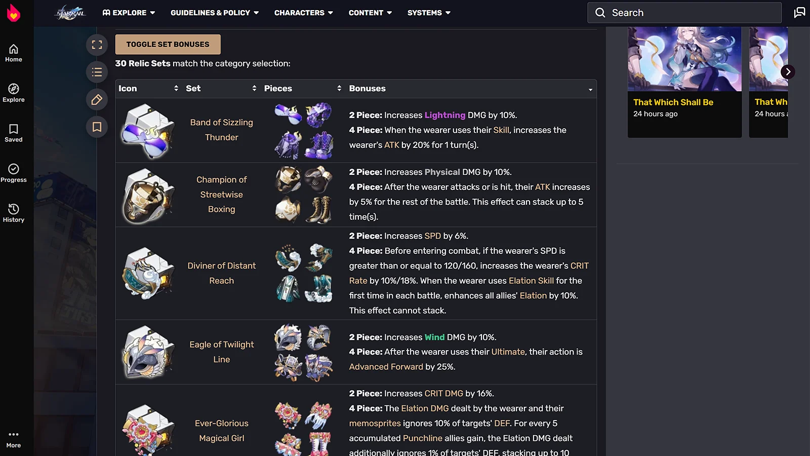 Relic set options and bonuses for Sparxie in Honkai: Star Rail, including Ever-Glorious Magical Girl
