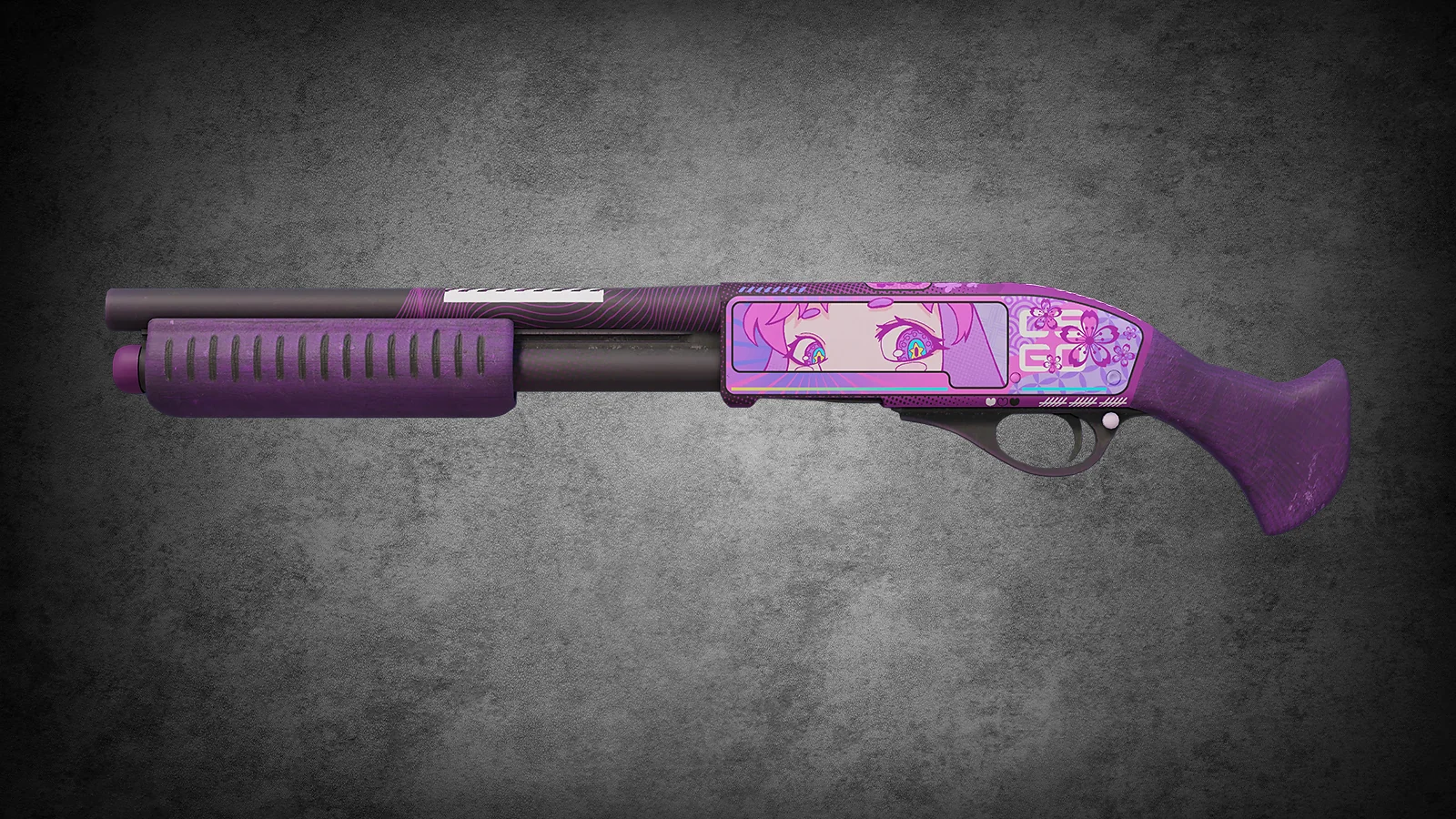 Sawed-Off Kiss Love skin with purple finish and a vibrant anime girl eye panel in CS2