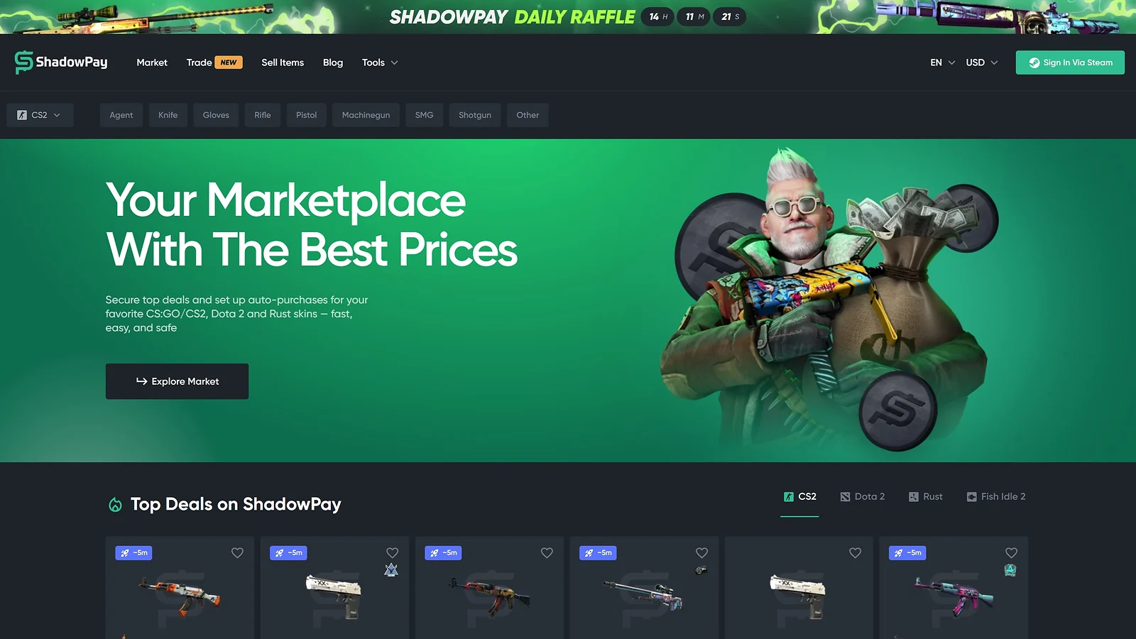ShadowPay CS2 skin marketplace: Top deals on weapon skins and automated skin trading