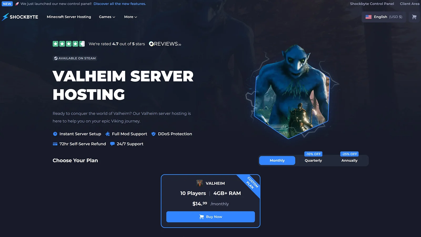 Shockbyte: Valheim Server Hosting with 10 player slots and full mod support