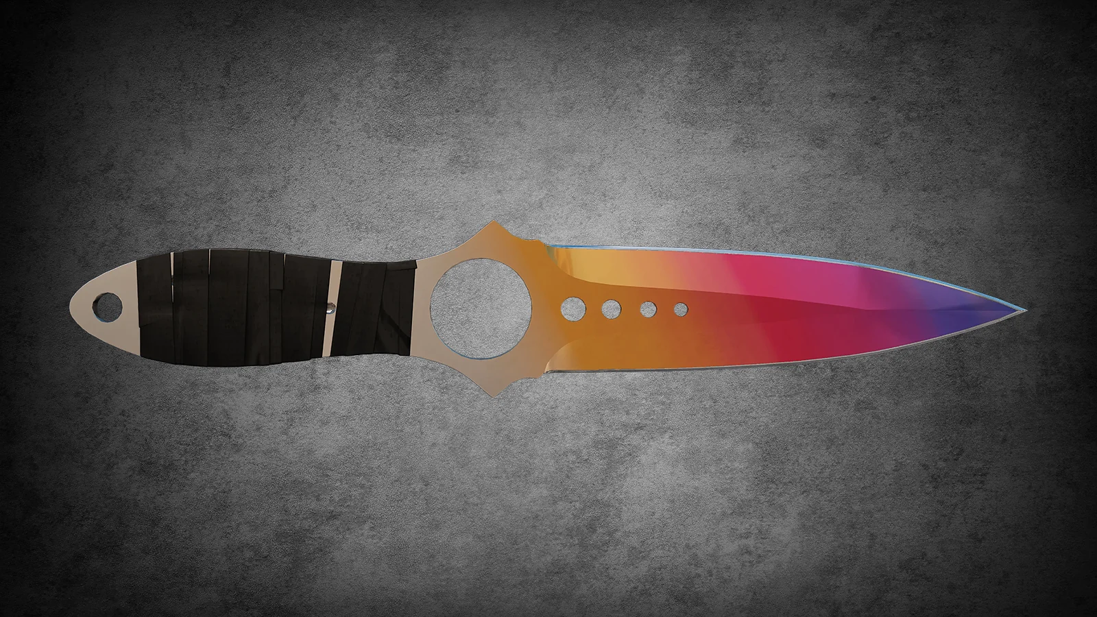 CS2 Fracture Case Knife: Skeleton Knife Fade skin with a vibrant purple, pink, and gold gradient blade