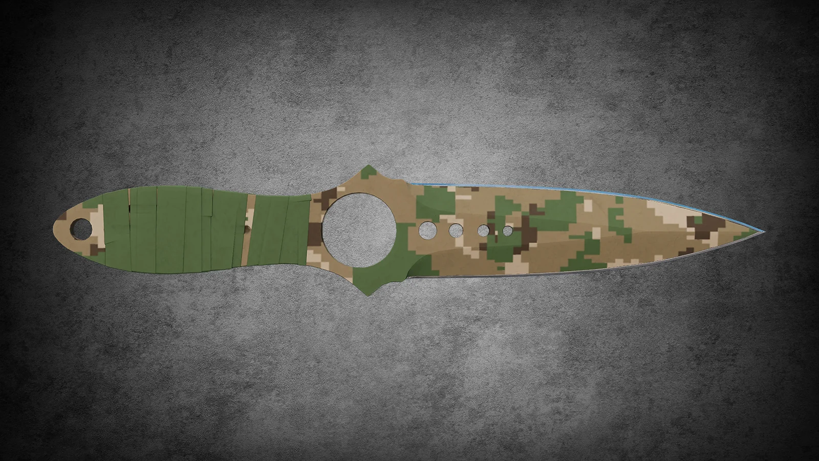 CS2 Fracture Case Knife: Skeleton Knife Forest DDPAT skin with a digital pixelated camo blade and green tape grip