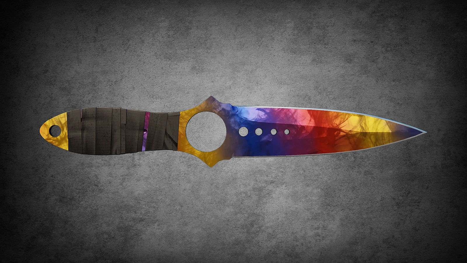CS2 Fever Case Skin - Skelettmesser mit Marmor-Farbverlauf with a tri-color blue, red, and yellow smoke-patterned blade