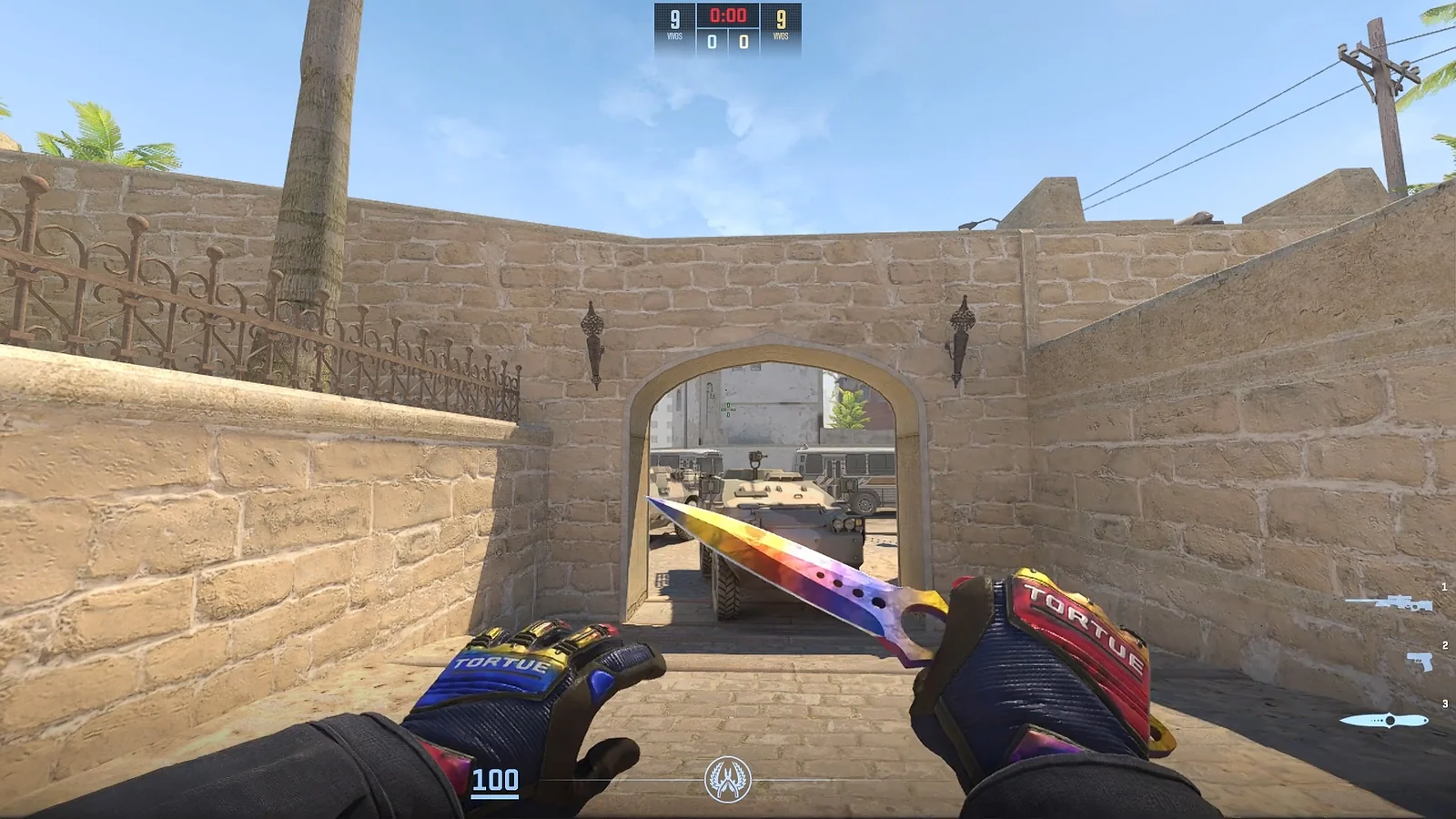 CS2 Fever Case Skin - Skelettmesser mit Marmor-Farbverlauf in-game view held by a player with colorful gloves