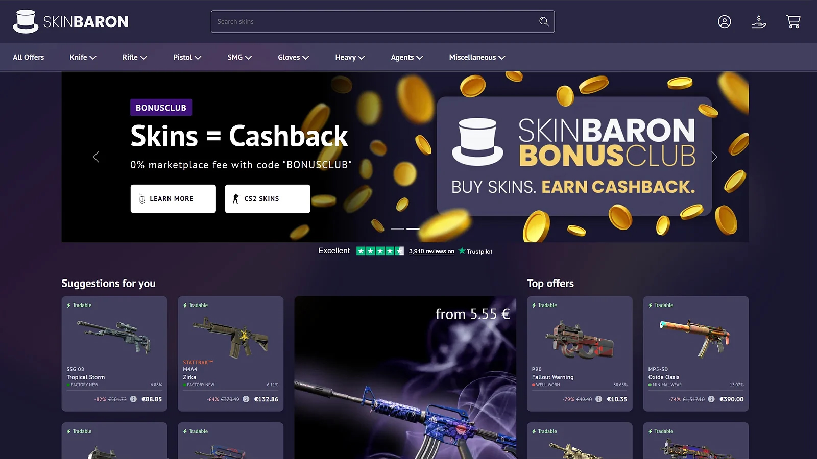 SkinBaron CS2 trading site - best for Real-Money Bank Cashout