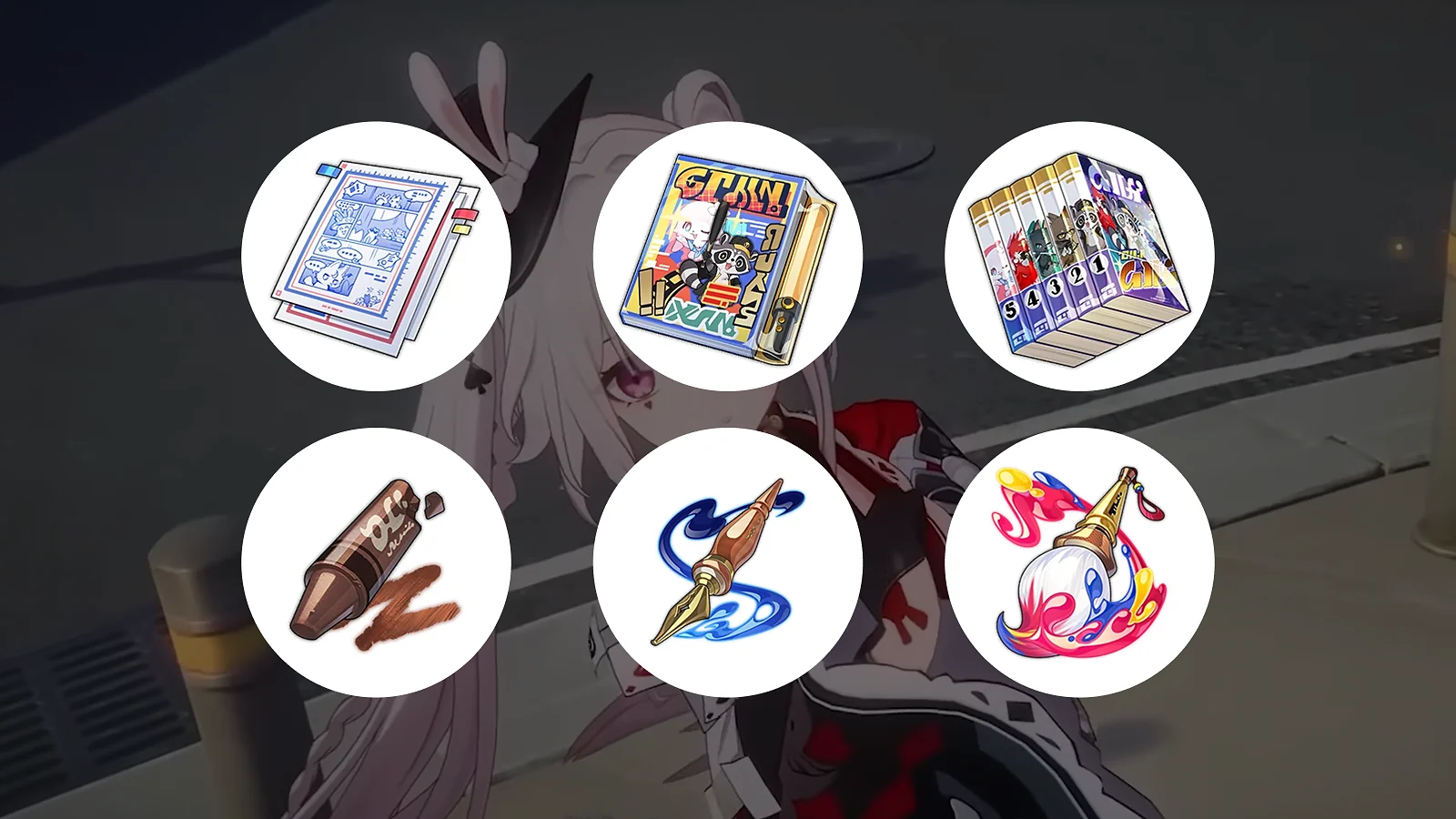 Sparxie Trace materials in Honkai: Star Rail including magazines, ink, and artistic brush icons