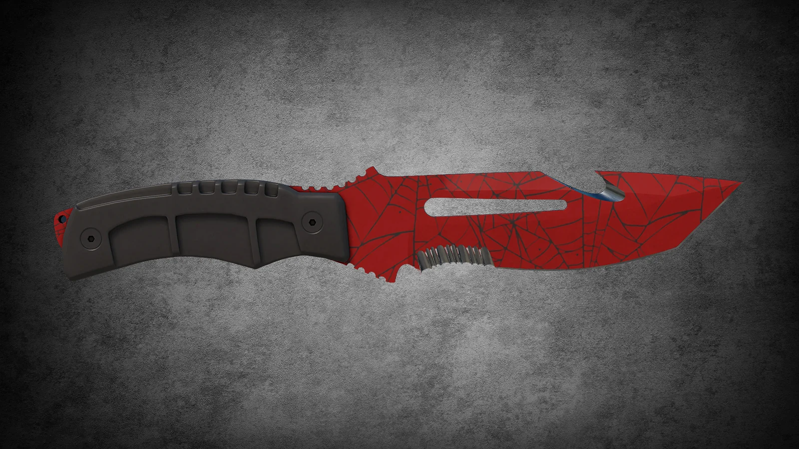 CS2 Fracture Case Knife: Survival Knife Crimson Web skin with a red blade and black spider web patterns
