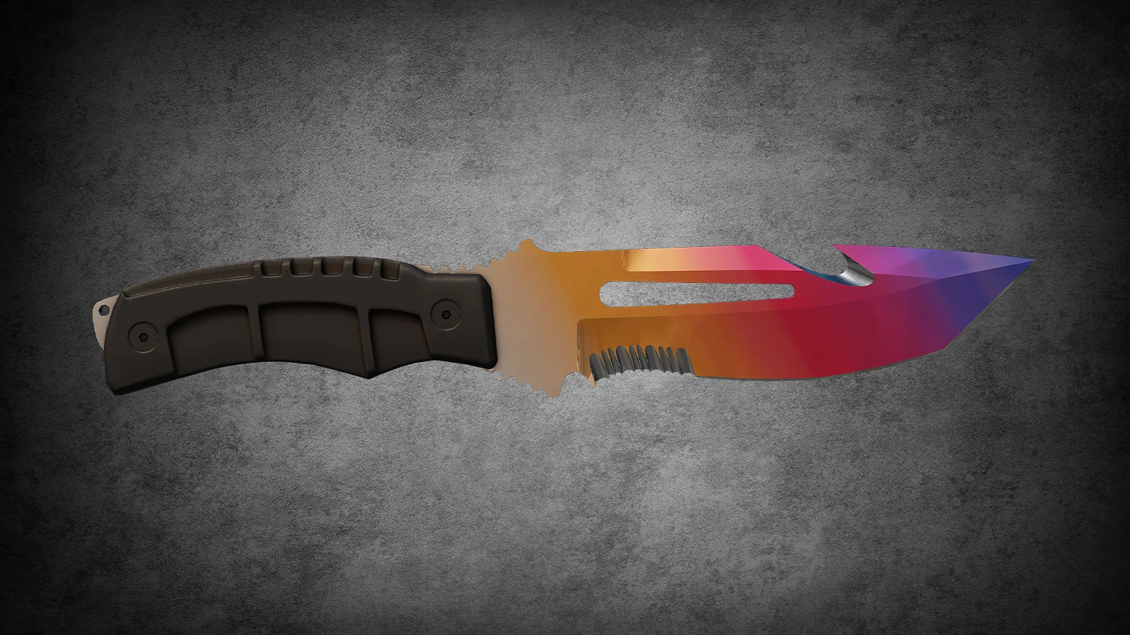 CS2 Fracture Case Knife: Survival Knife Fade skin with a translucent gold, pink, and purple gradient blade