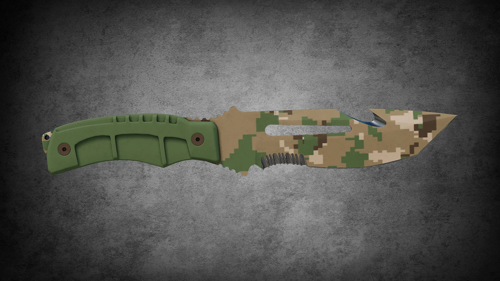 CS2 Fracture Case Knife: Survival Knife Forest DDPAT skin with a digital pixelated camo blade and green handle