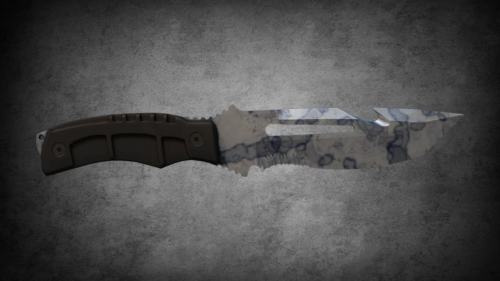 CS2 Fracture Case Knife: Survival Knife Stained skin featuring a forced acid-wash silver and grey patina