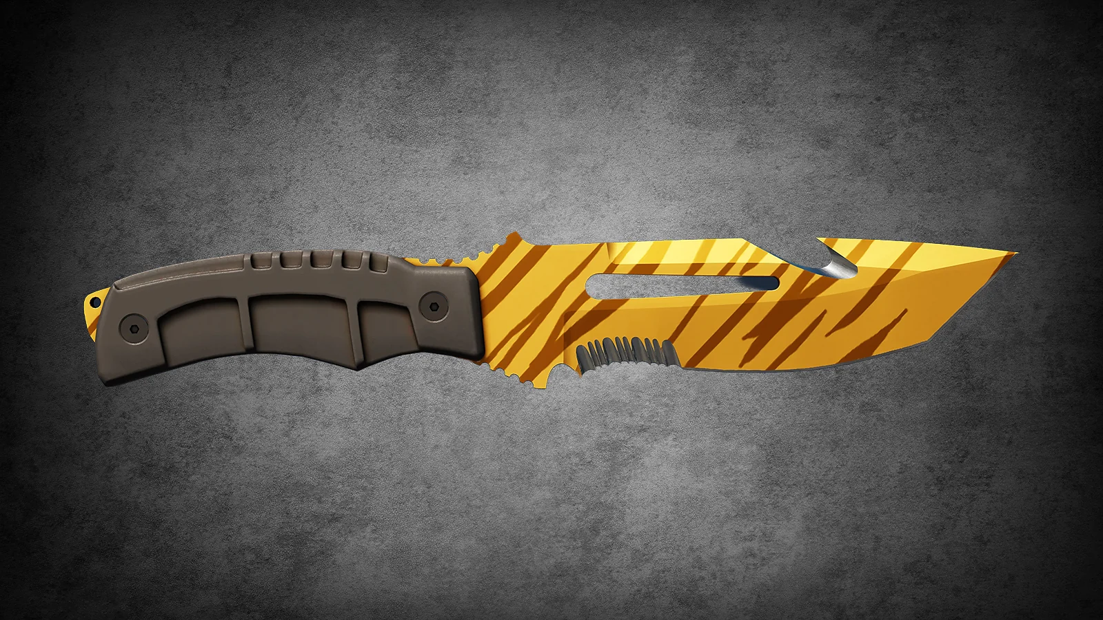 CS2 Fever Case Skin - Überlebensmesser Tiger Tooth featuring a polished gold blade with dark orange tiger stripes