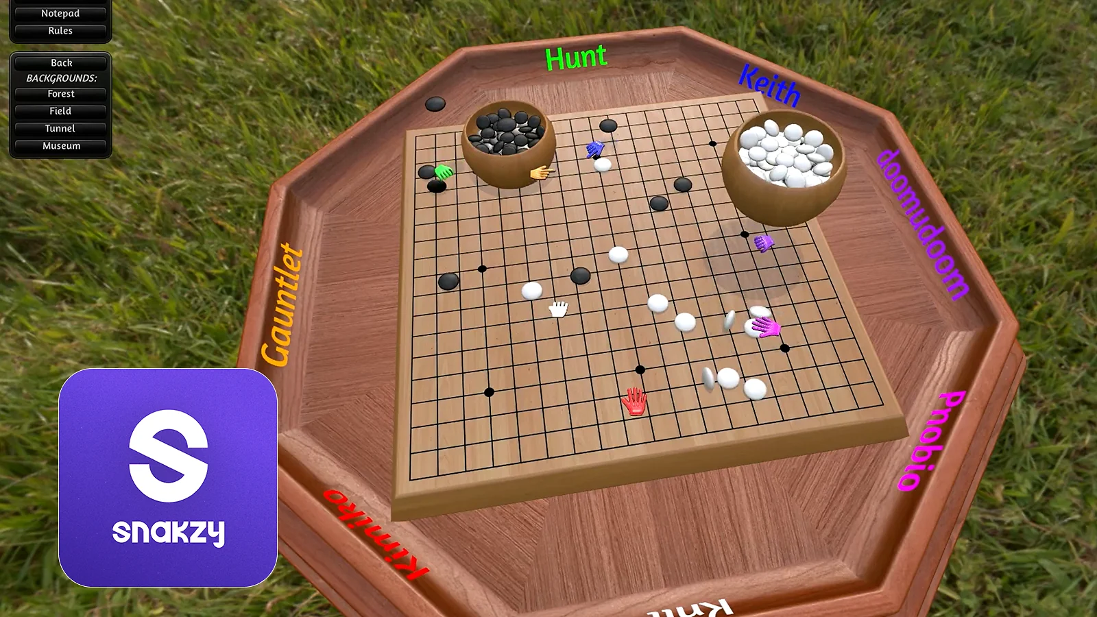 Board with pieces, snakzy logo