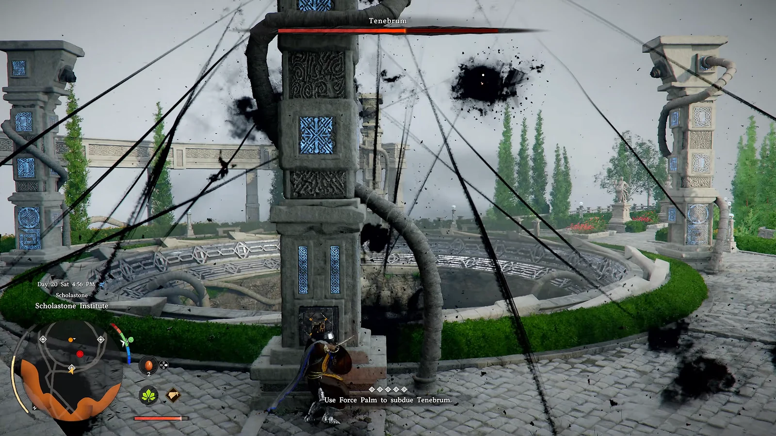 Crimson Desert boss fight against Tenebrum at Scholastone Institute