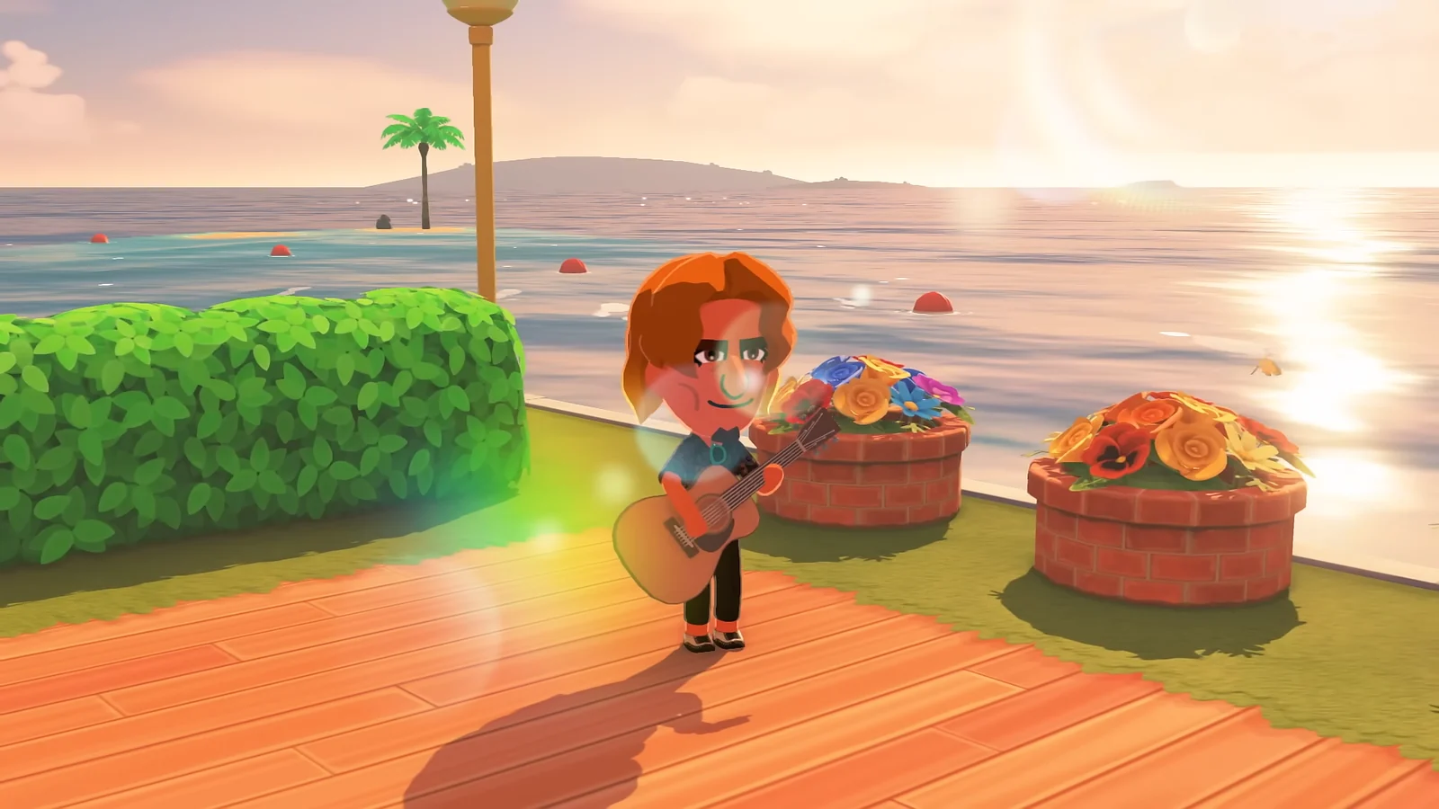 on a beach with guitar