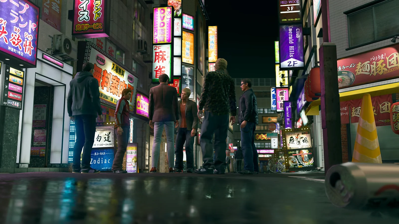 many characters standing in the street