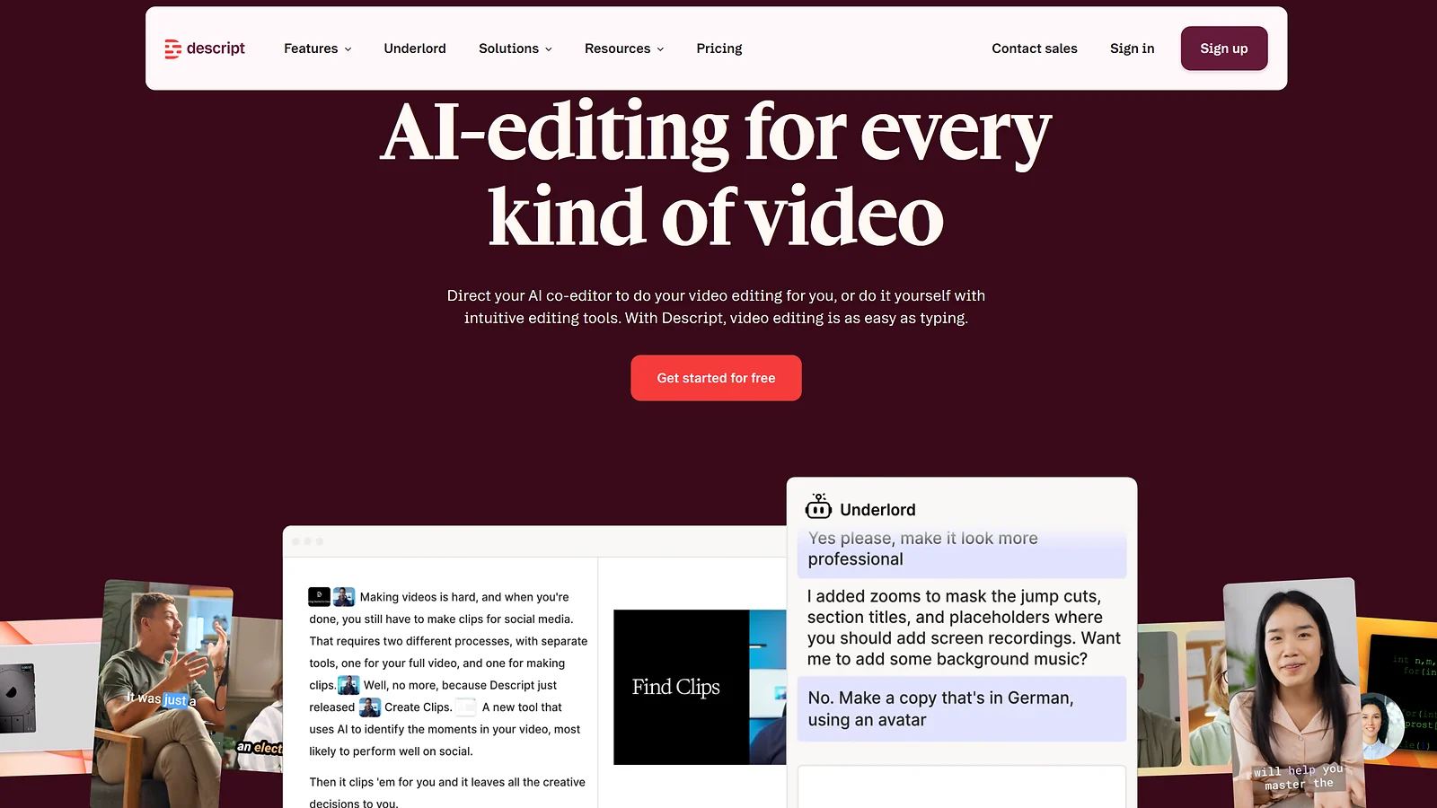 Esports AI Tool Descript: AI Video Editing Platform with Underlord Co-editor