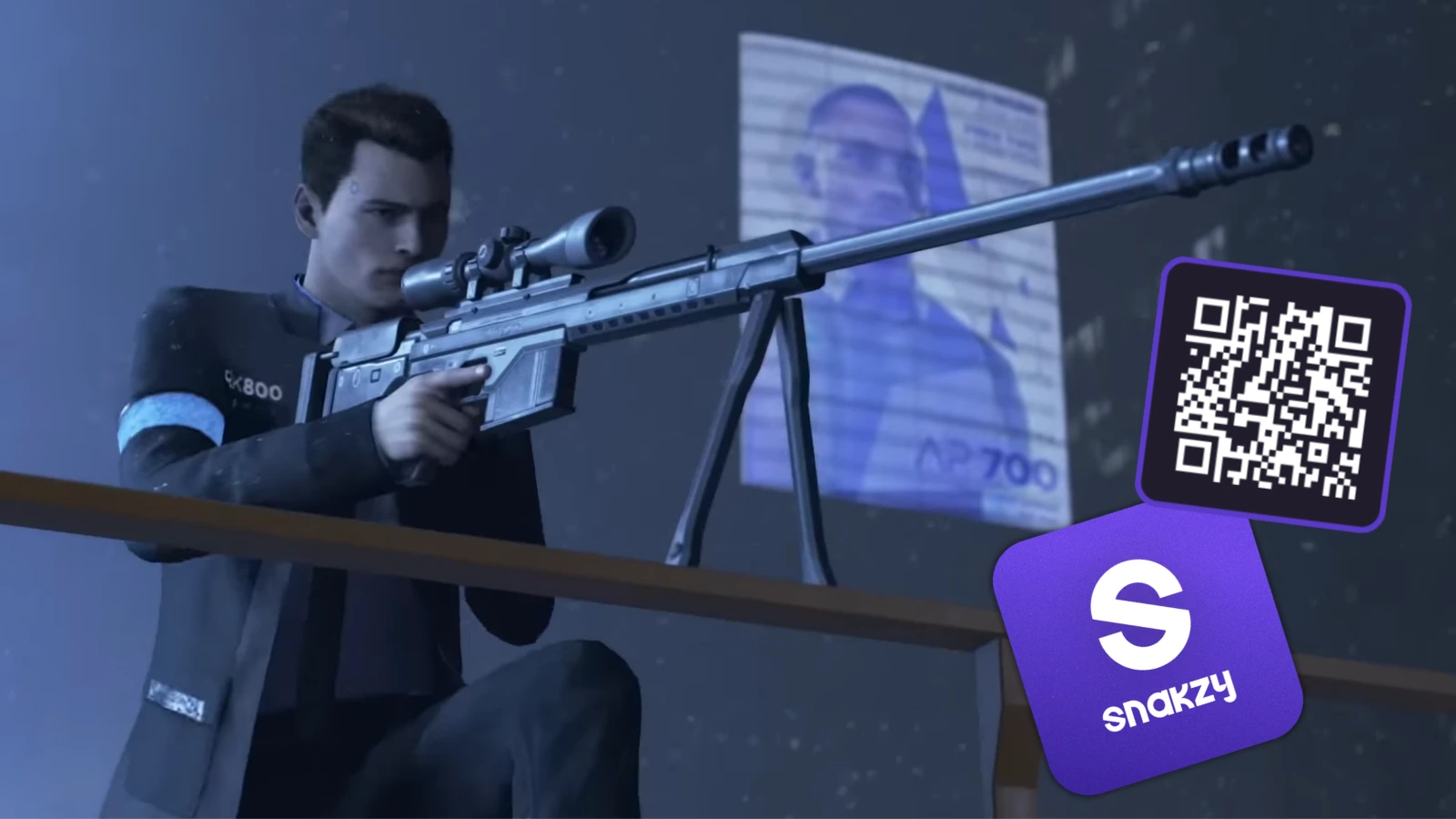 Promoción de la aplicación Snakzy con un código QR para conseguir «Detroit: Become Human» gratis