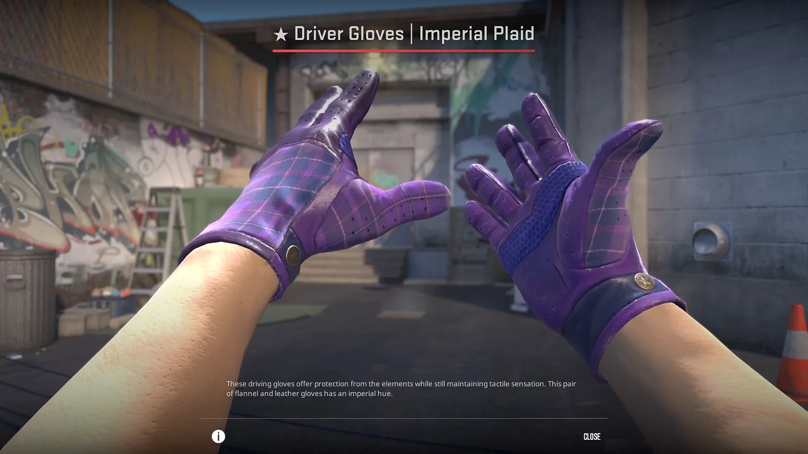 Counter-Strike 2 in-game view of purple Imperial Plaid Driver Gloves
