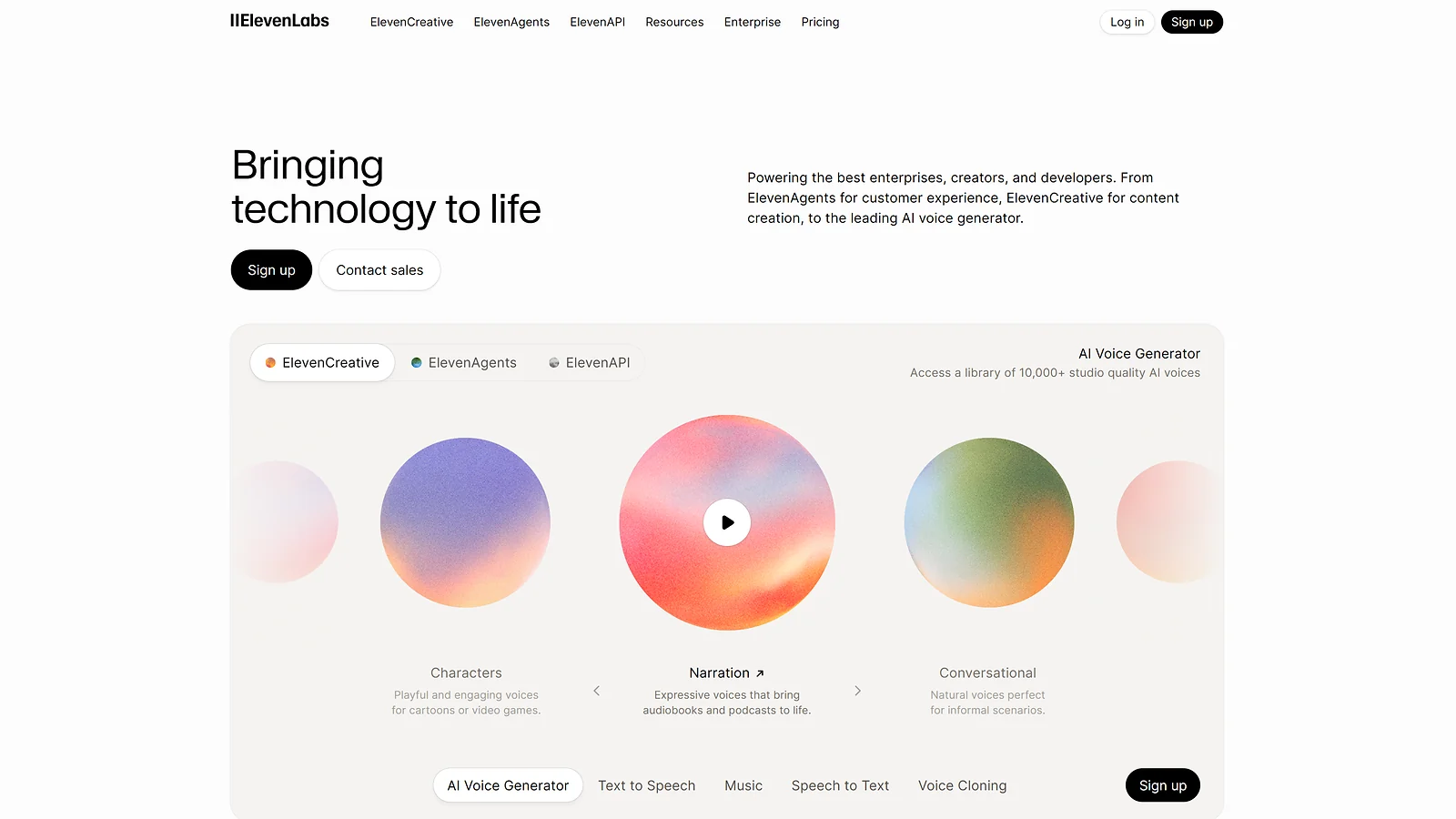 ElevenLabs AI voice generator platform for creators and developers