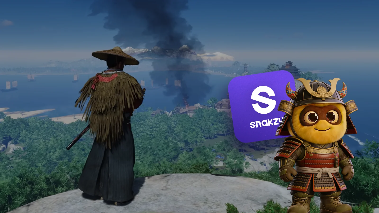 Vídeo de juego de «Ghost of Tsushima: DIRECTOR'S CUT» con el logotipo de la aplicación Snakzy