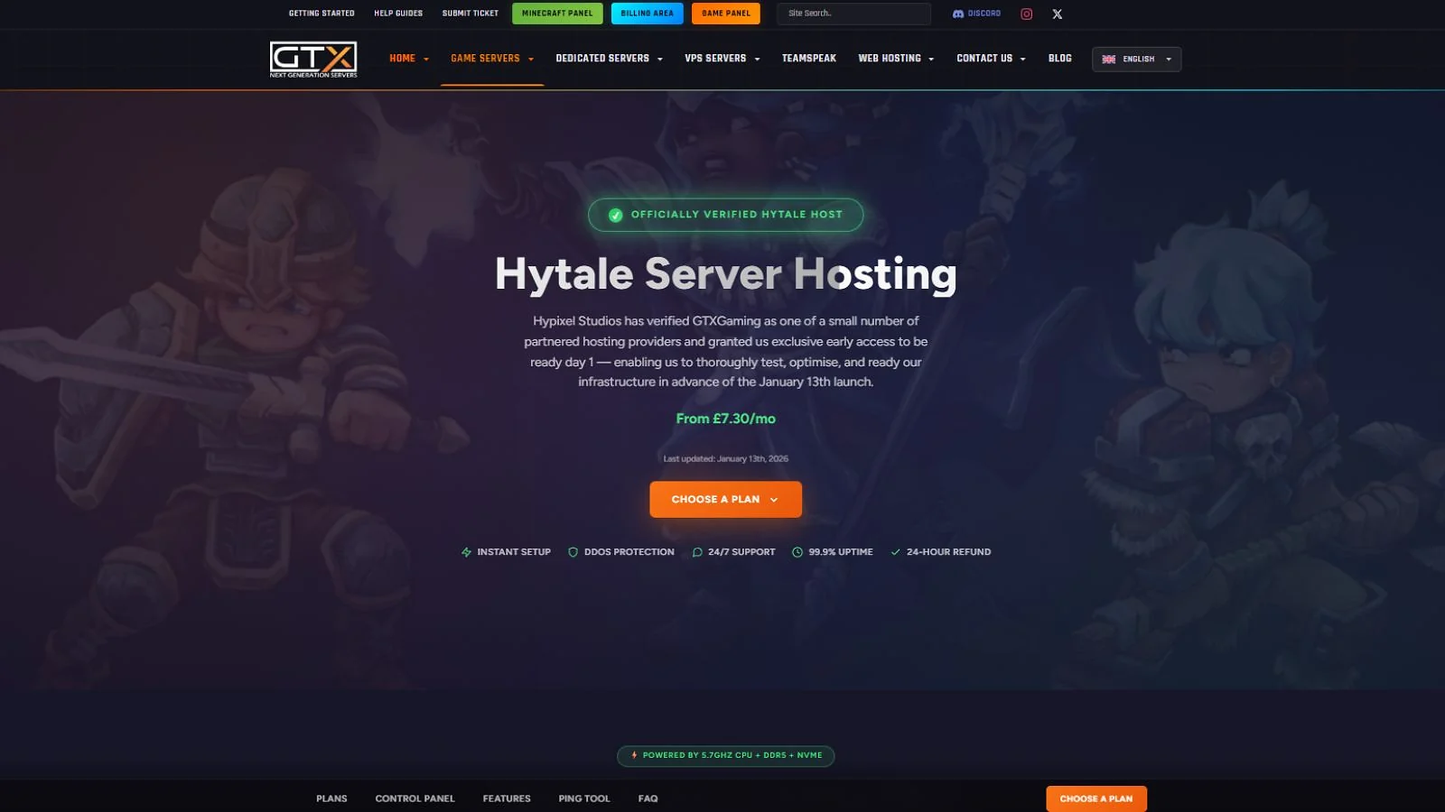 GTX Gaming - Best Overall Hytale Server Hosting