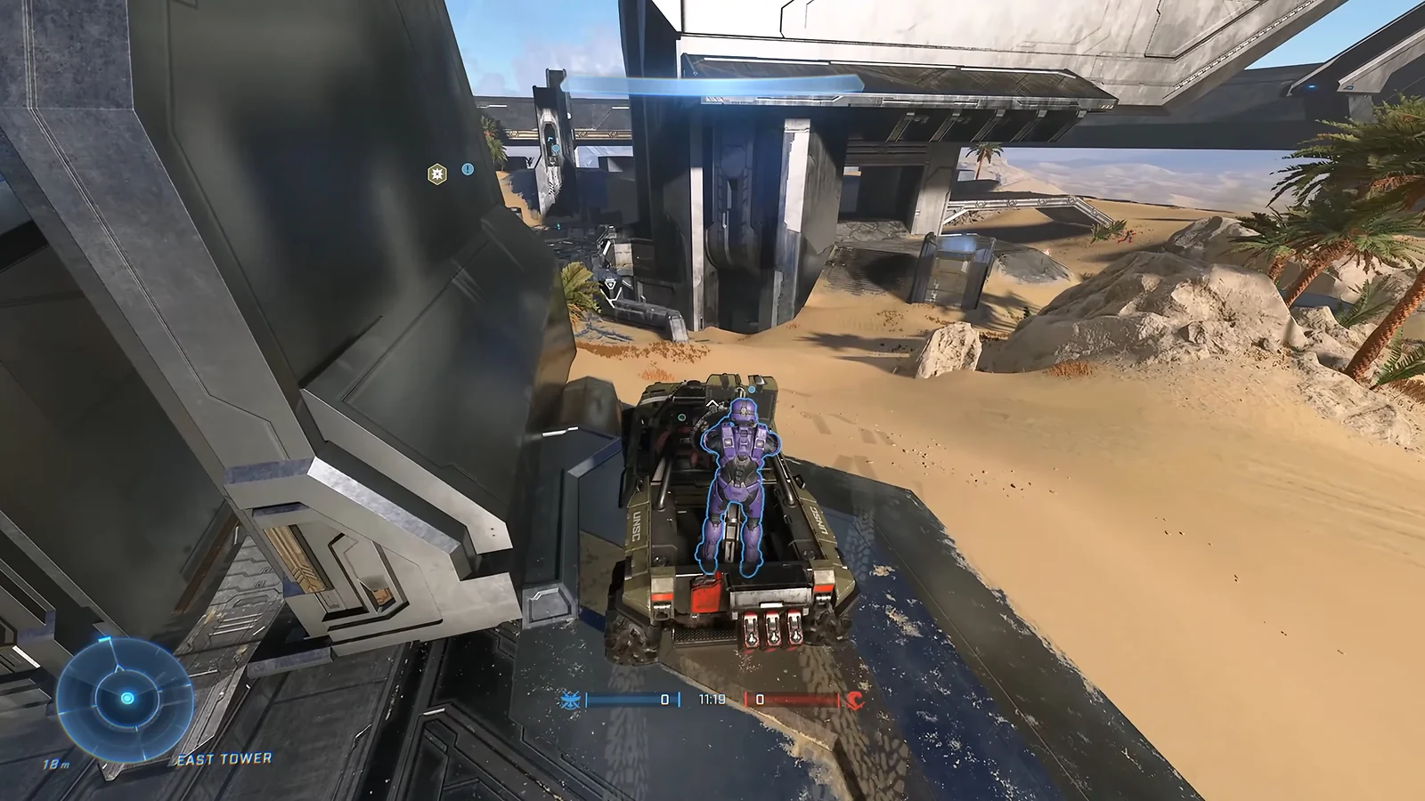 Spartan operating a Warthog turret in a Halo Infinite multiplayer desert map