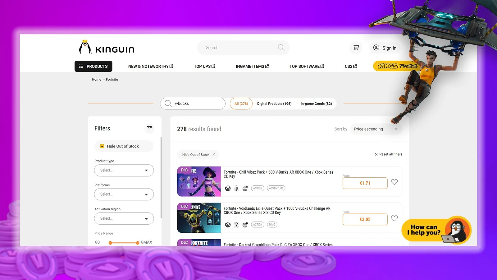 Kinguin - Best Site to Buy V-Bucks Online for Maximum Listing Format Variety