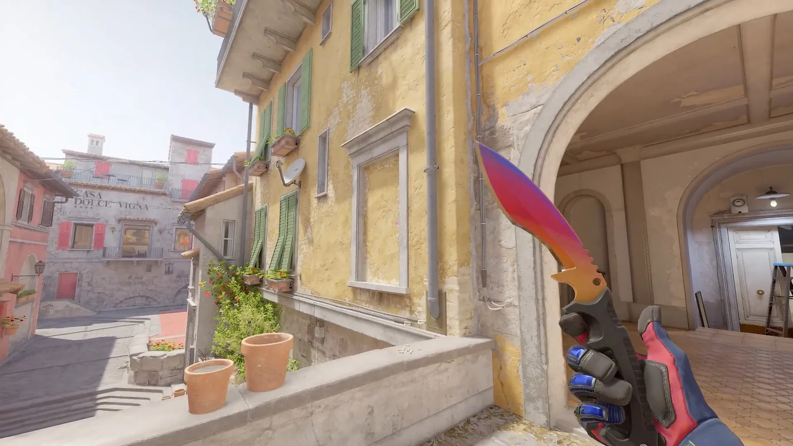 First-person view of CS2 Kukri Knife Fade on the Italy map