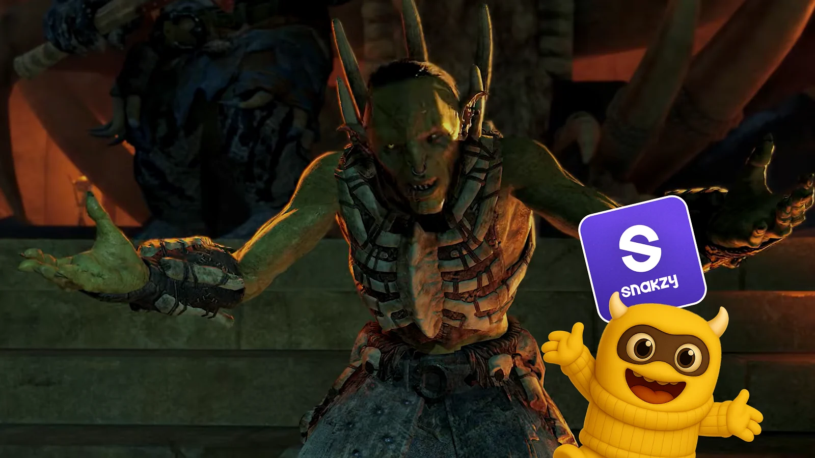La mascota y el logotipo de Snakzy, la aplicación de recompensas que permite conseguir gratis «La Tierra Media: Sombra de la Guerra - Edición Definitiva»