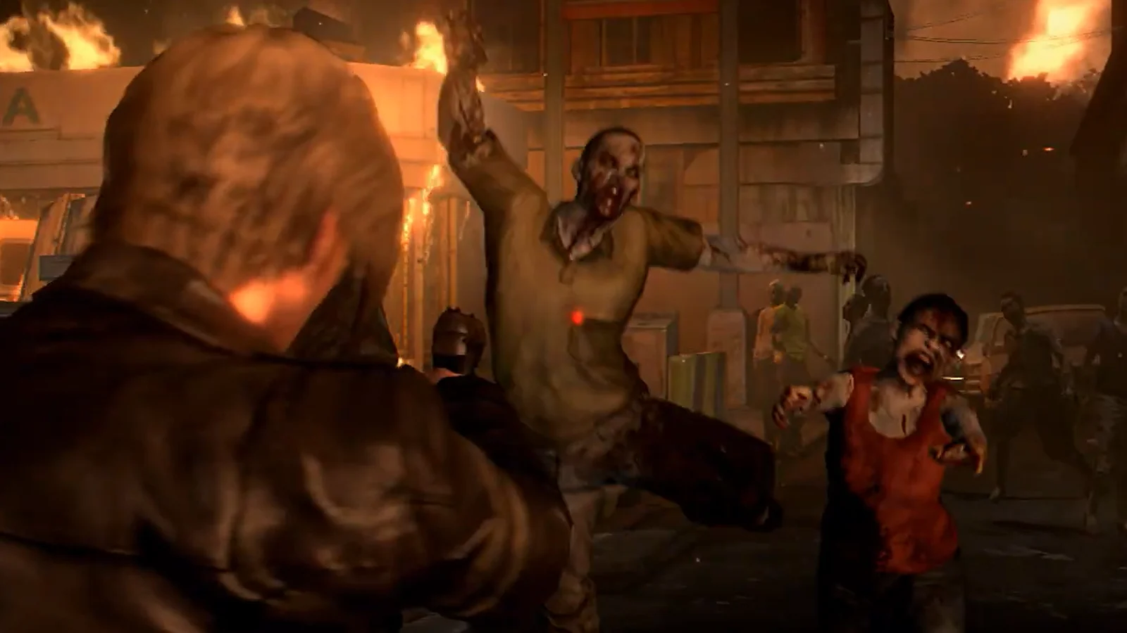 Resident Evil 6 C-virus monsters attacking in a burning city street