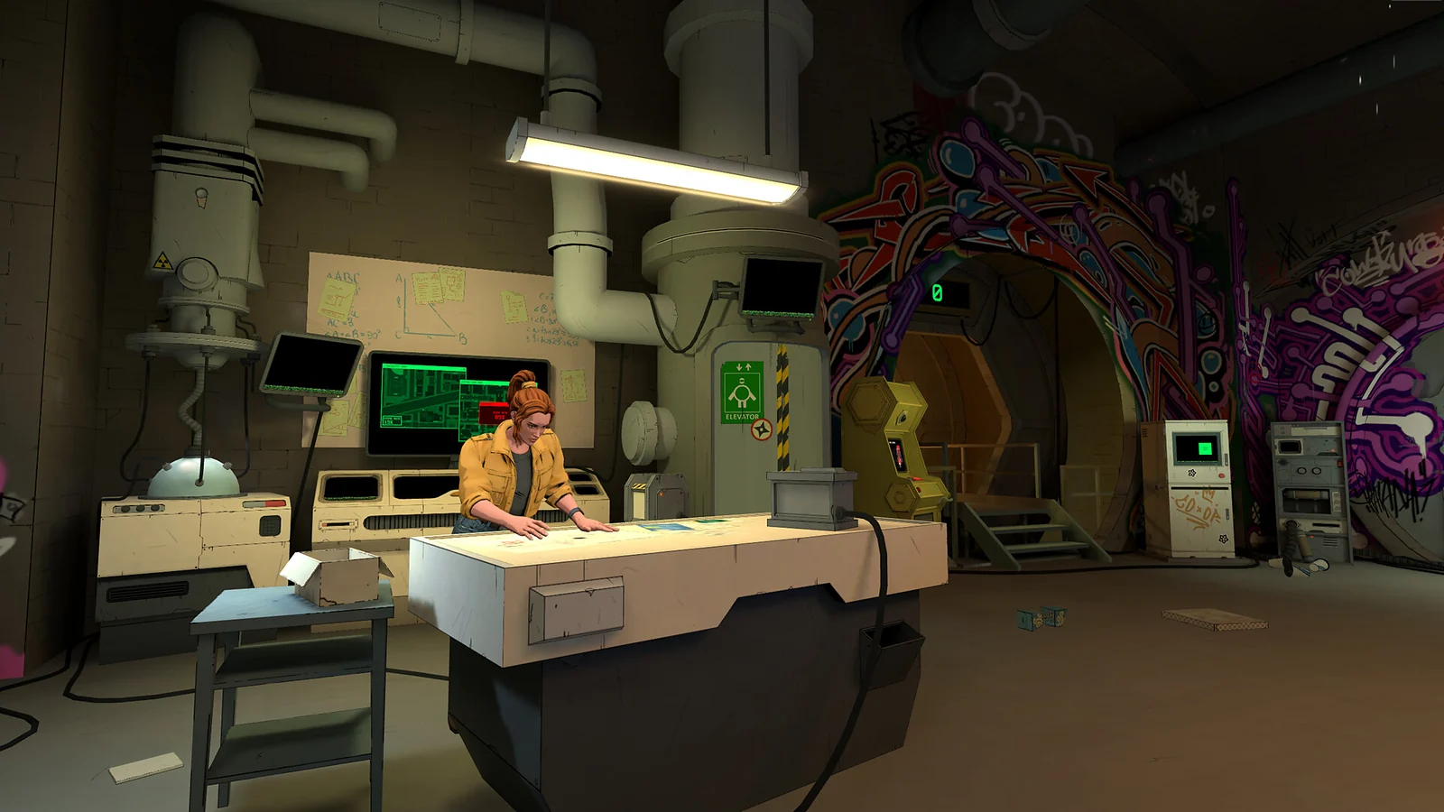 April O'Neil at a high-tech computer terminal inside the Turtles' underground lair.