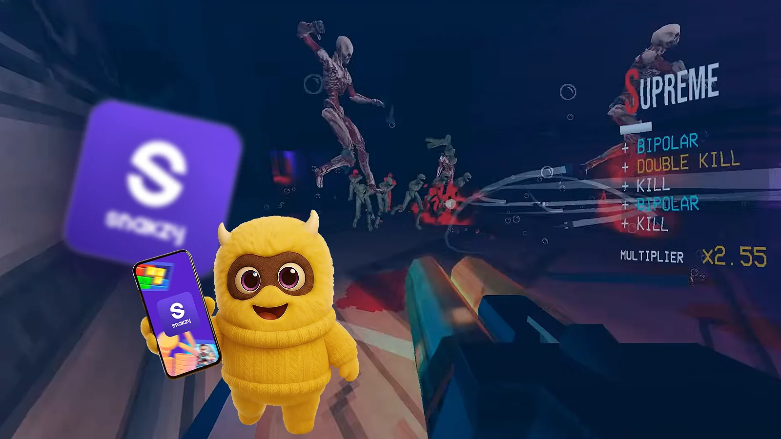 gameplay, snakzy mascot and logo