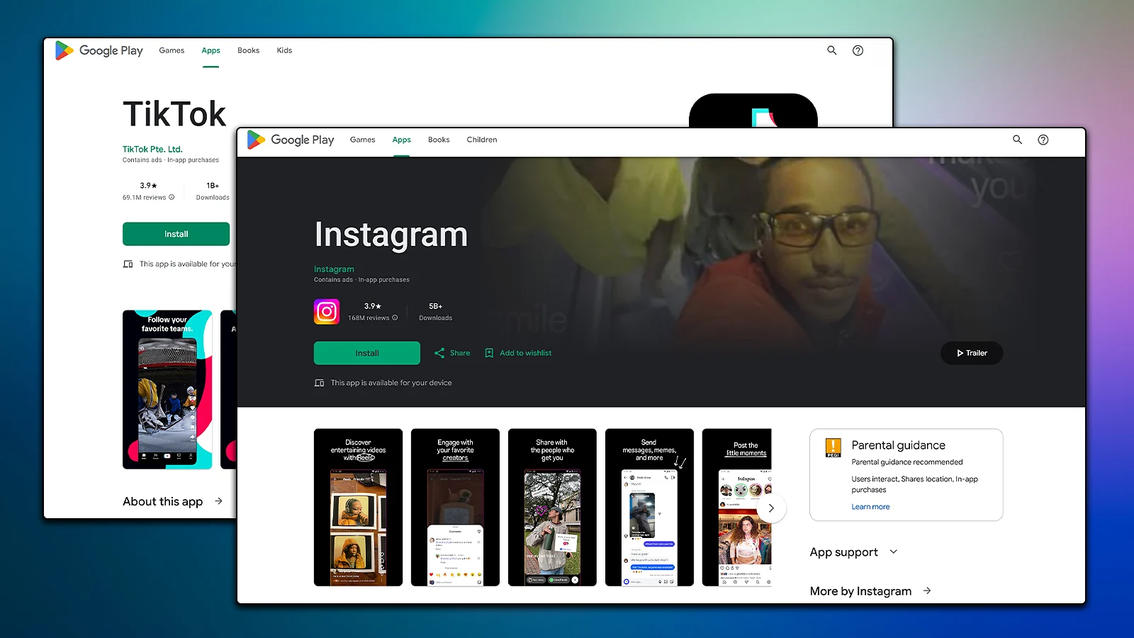 Aplicaciones de redes sociales: páginas de TikTok e Instagram