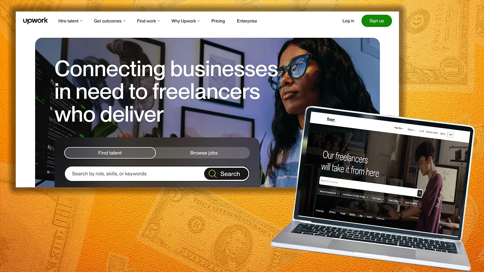 Upwork and Fiverr websites pages