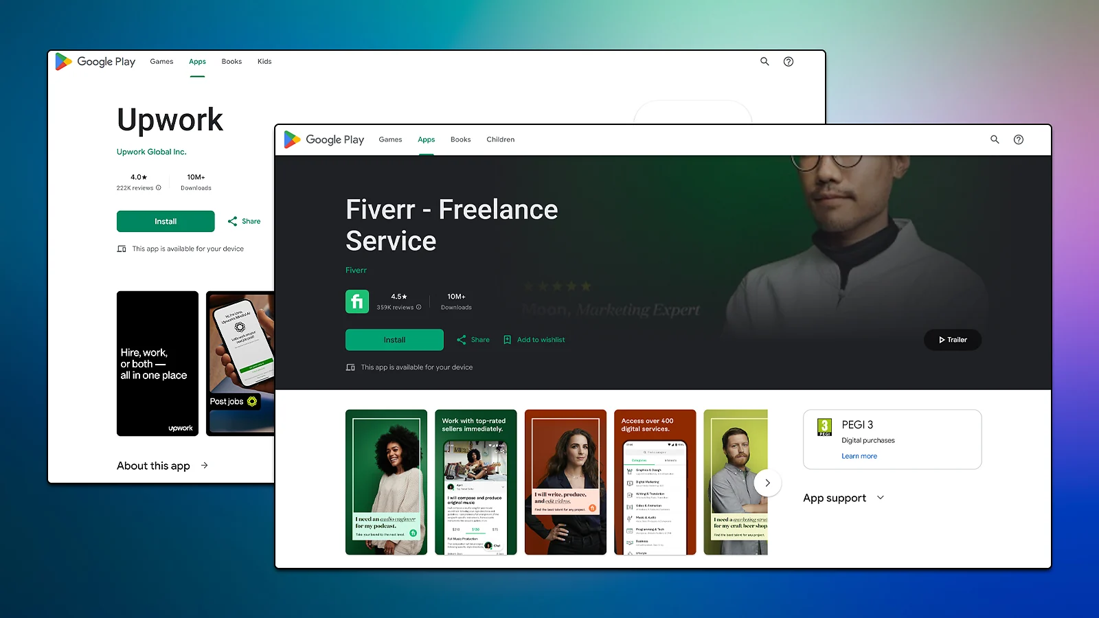 Aplicaciones para autónomos: páginas de Upwork y Fiverr en la tienda de aplicaciones