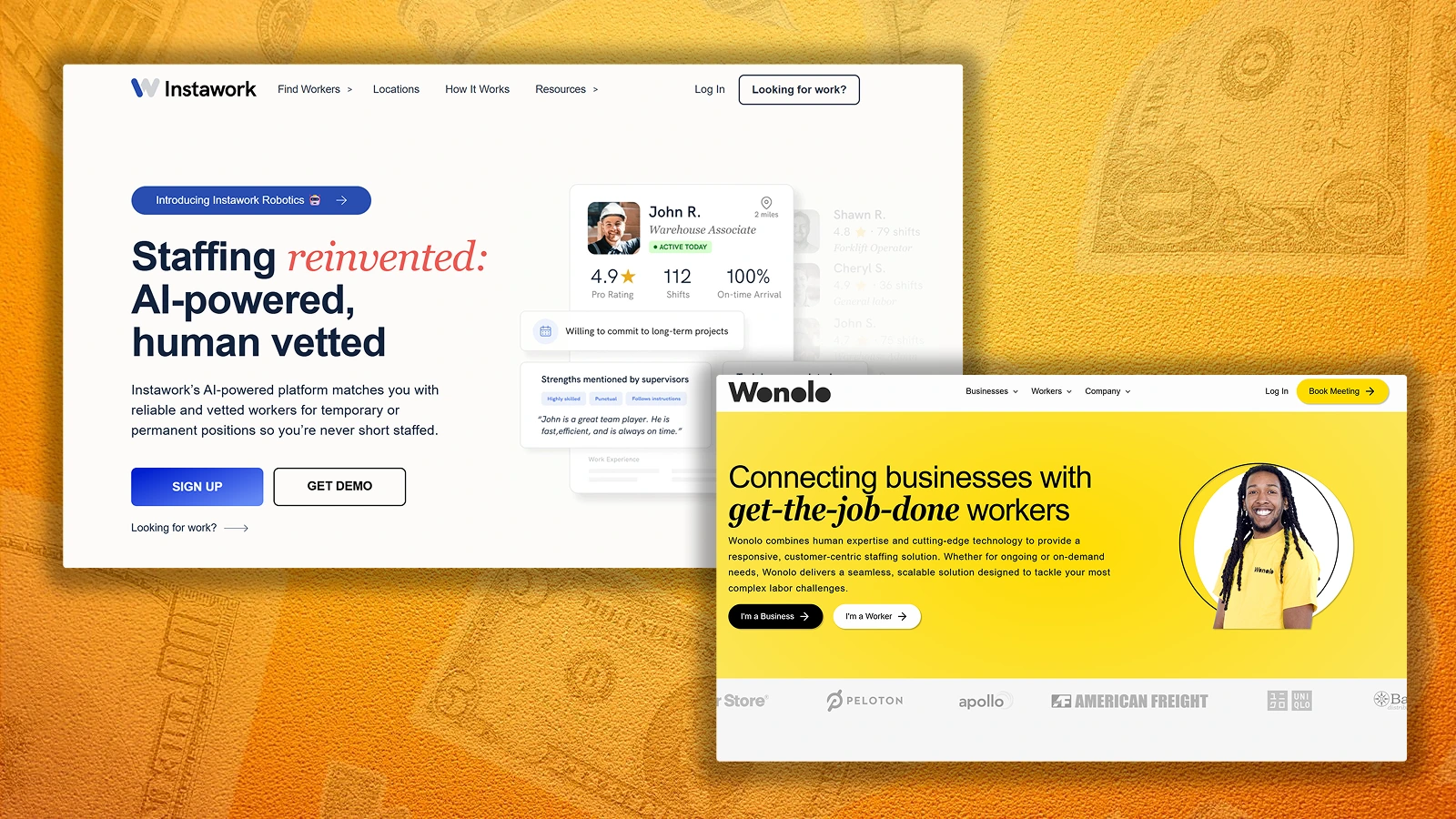 Instawork and Wonolo websites