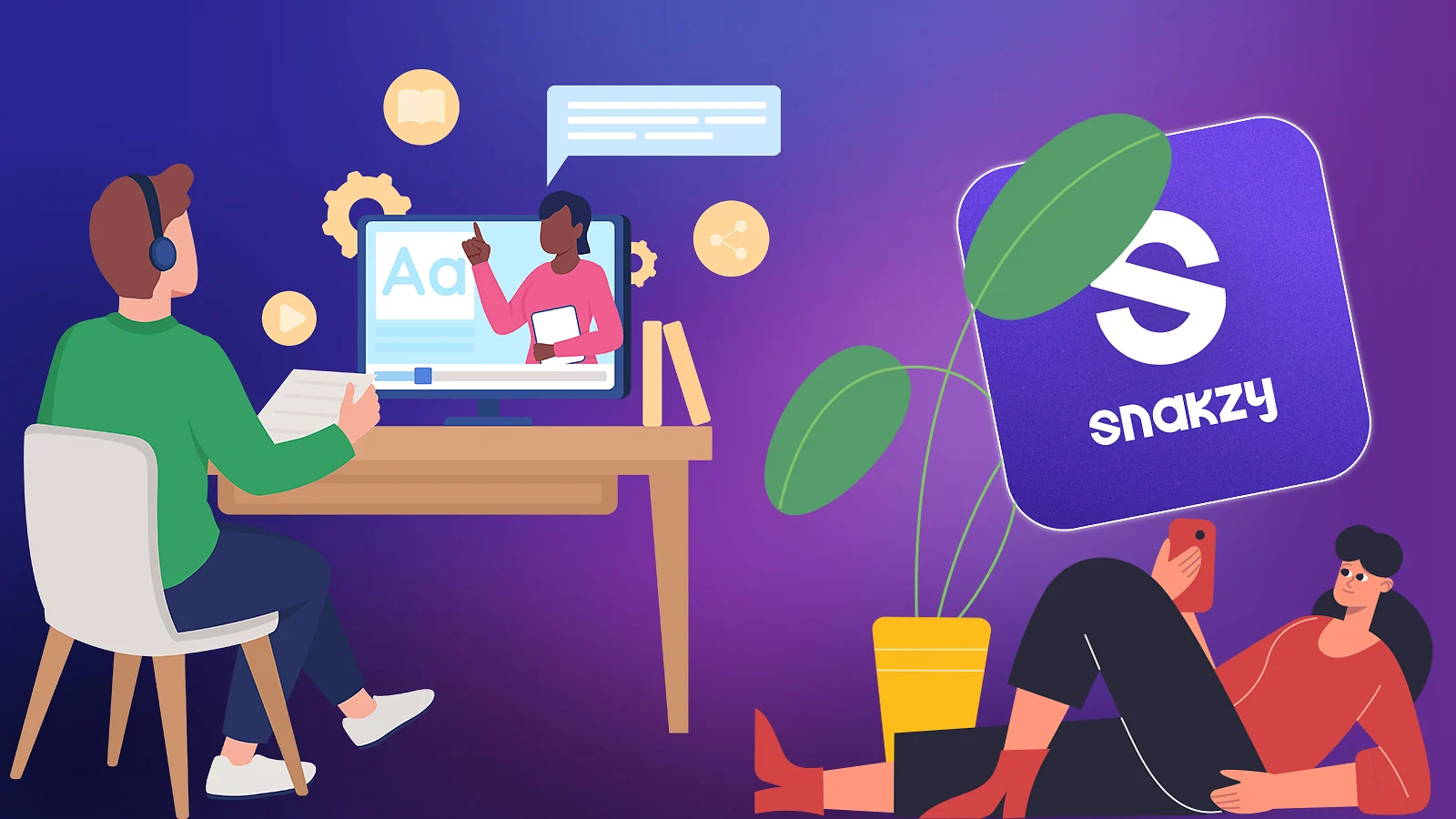 Online Income: Illustration of online tutoring and earning rewards via the Snakzy app