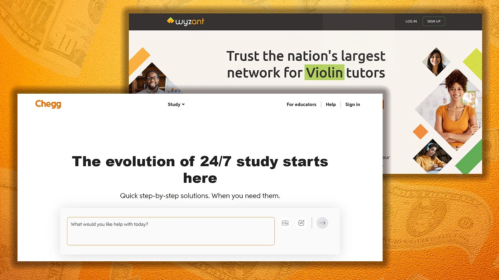 Wyzant and Chegg website pages