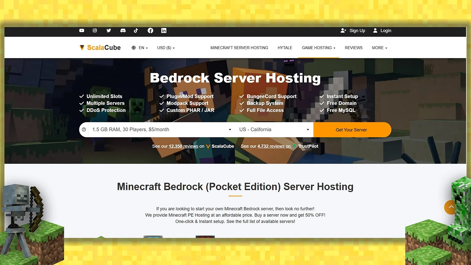 ScalaCube - Best Overall Minecraft Bedrock Server Hosting