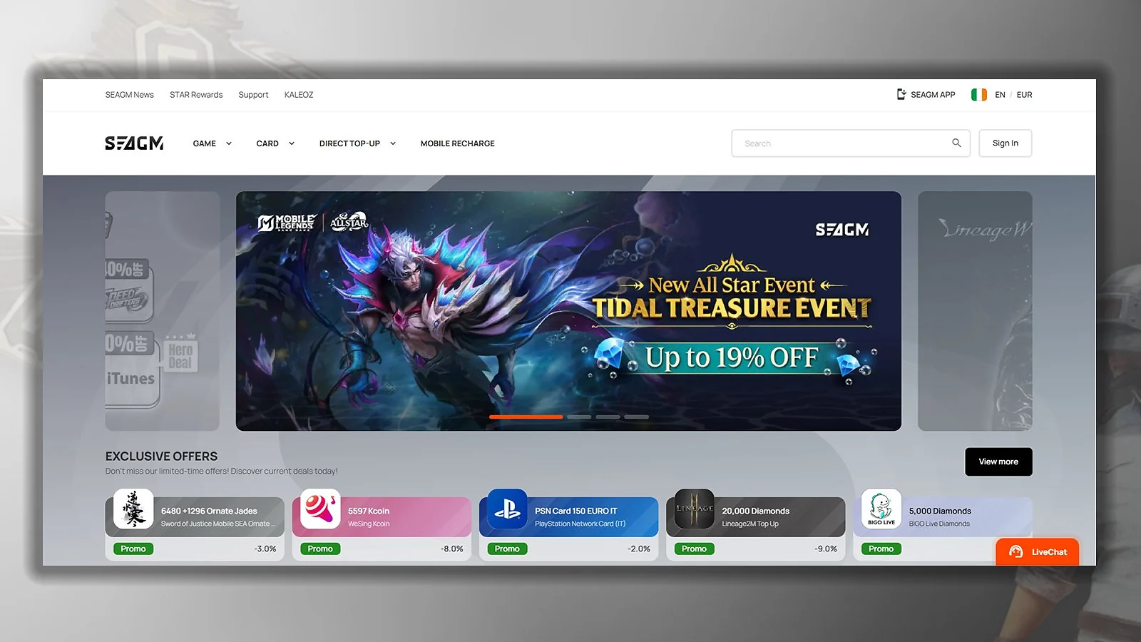 SEAGM - Mejor recarga directa centrada en Asia
