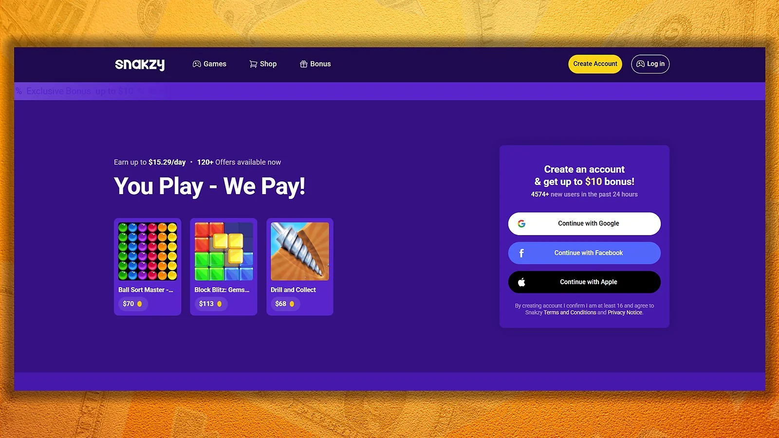 Snakzy website page