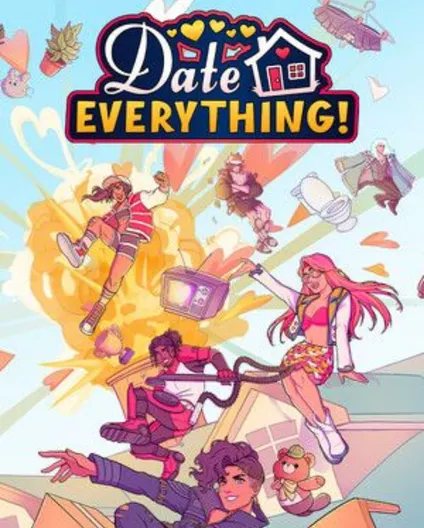 Official Date Everything! cover art featuring the game's full cast of characters