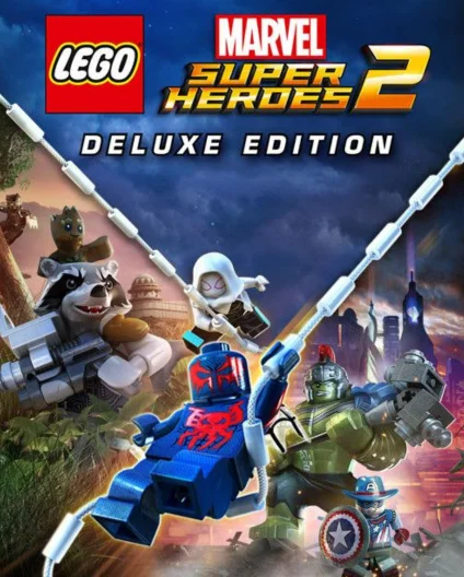Portada oficial de «LEGO Marvel Super Heroes 2: Edición Deluxe», con Spider-Man 2099 y Rocket Raccoon