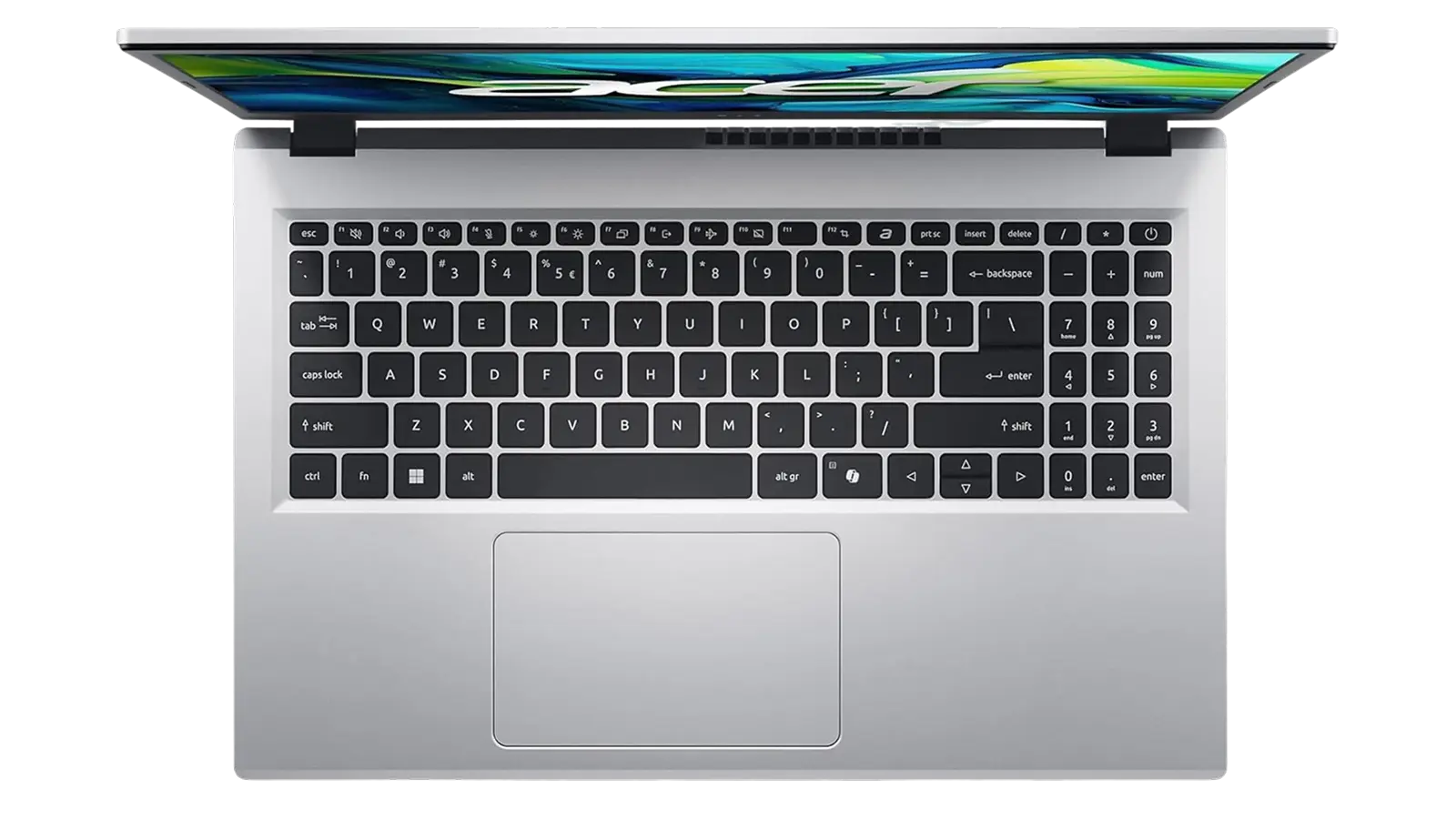 Acer Aspire Go 15 laptop keyboard and trackpad top-down view showing full key layout