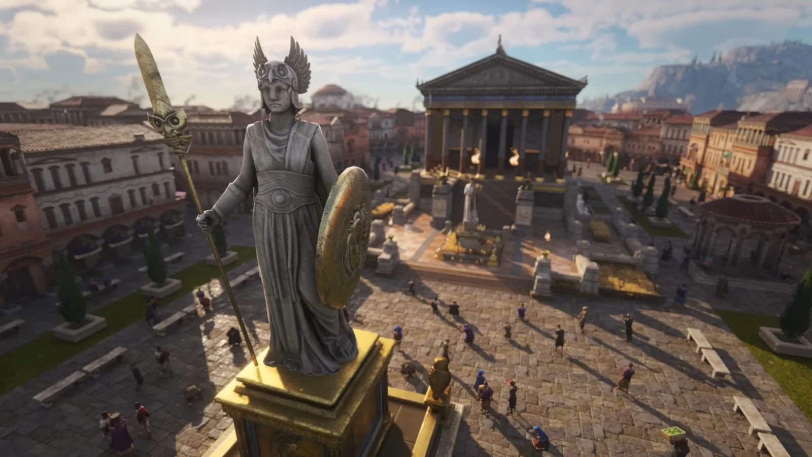 A Roman forum and statue showcasing the city detail in Anno 117: Pax Romana