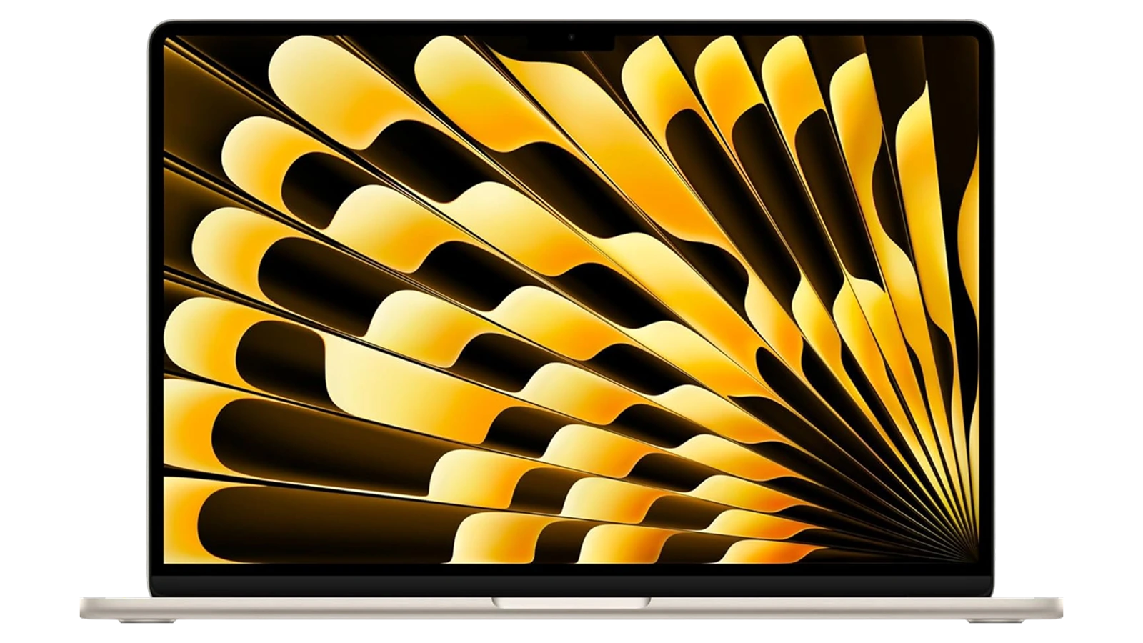 Apple MacBook Air M4 in Starlight open on white background showing the full Liquid Retina display