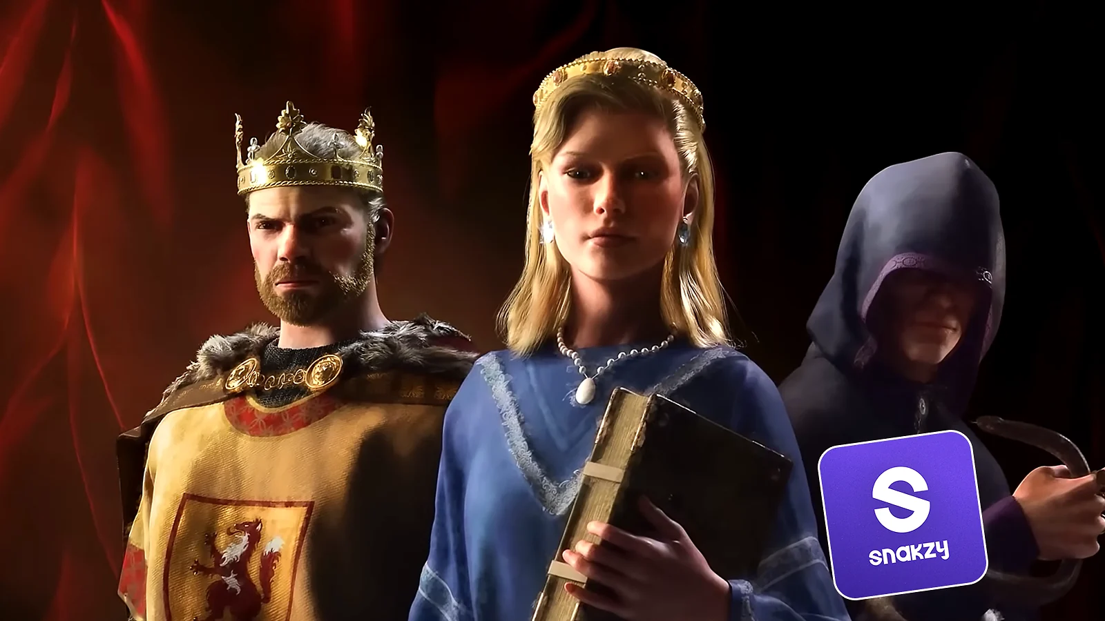 Tres jugadores que utilizan la aplicación Snakzy para conseguir recompensas para Crusader Kings III