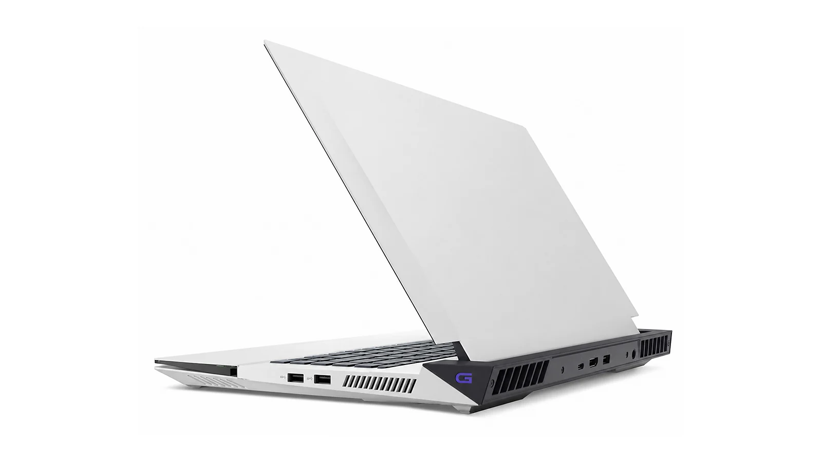 Dell G16 7630 gaming laptop rear view showing back lid with G-series logo and port strip