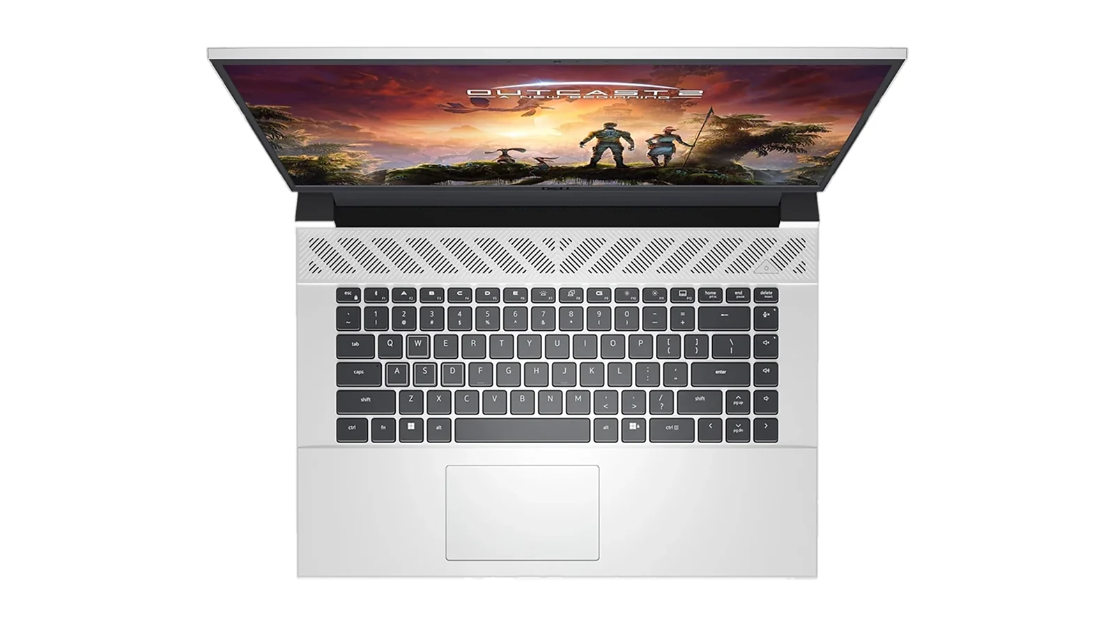 Dell G16 7630 gaming laptop seen from above showing full keyboard layout and gaming display